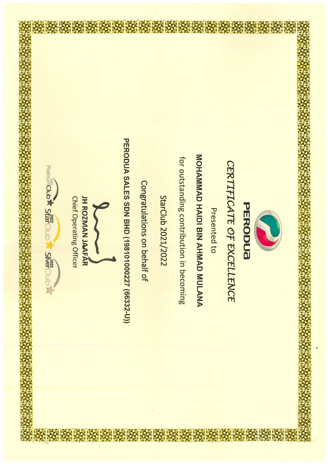 Outstanding Contribution 2021/2022