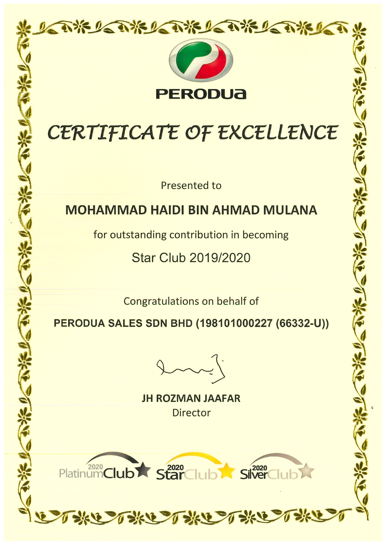 Outstanding Contribution 2019/2020